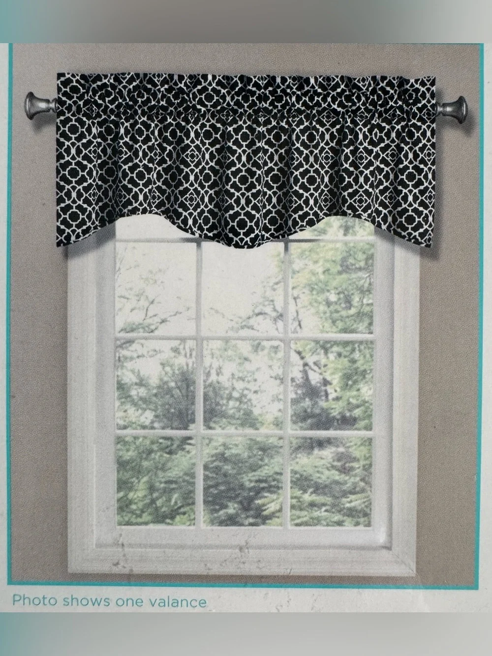 Waverly Lovely Lattice Onyx Black Wave Valance Curtain Geometric NWT